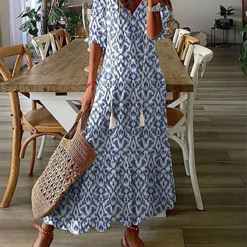 MARIETTA | Boho midi, megkötős dekoltázzsal