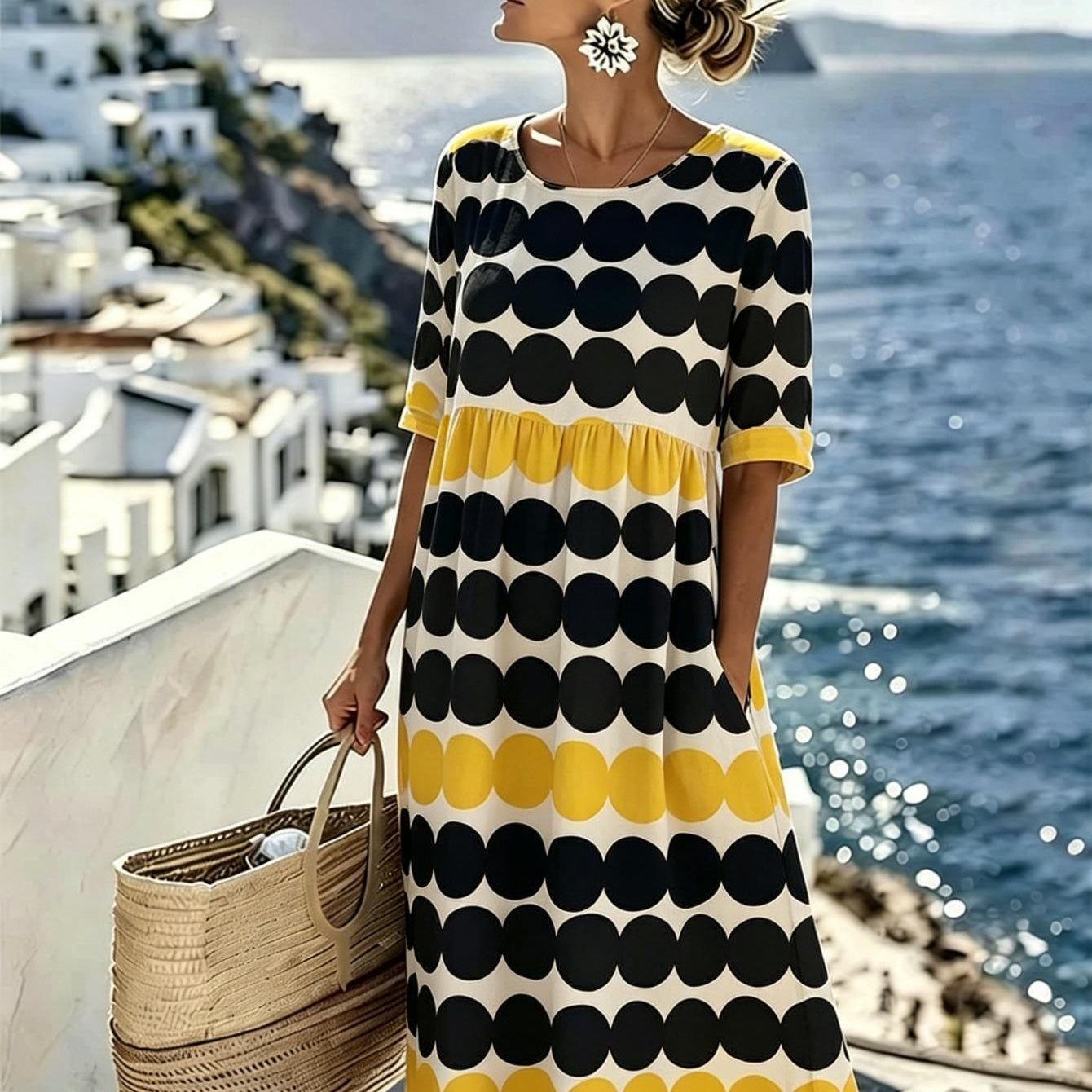 Harper™ | Retro Dot Summer Midi Dress