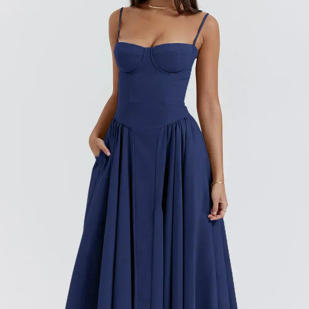 Sigrid | Vestido bustier sem mangas comprimento midi