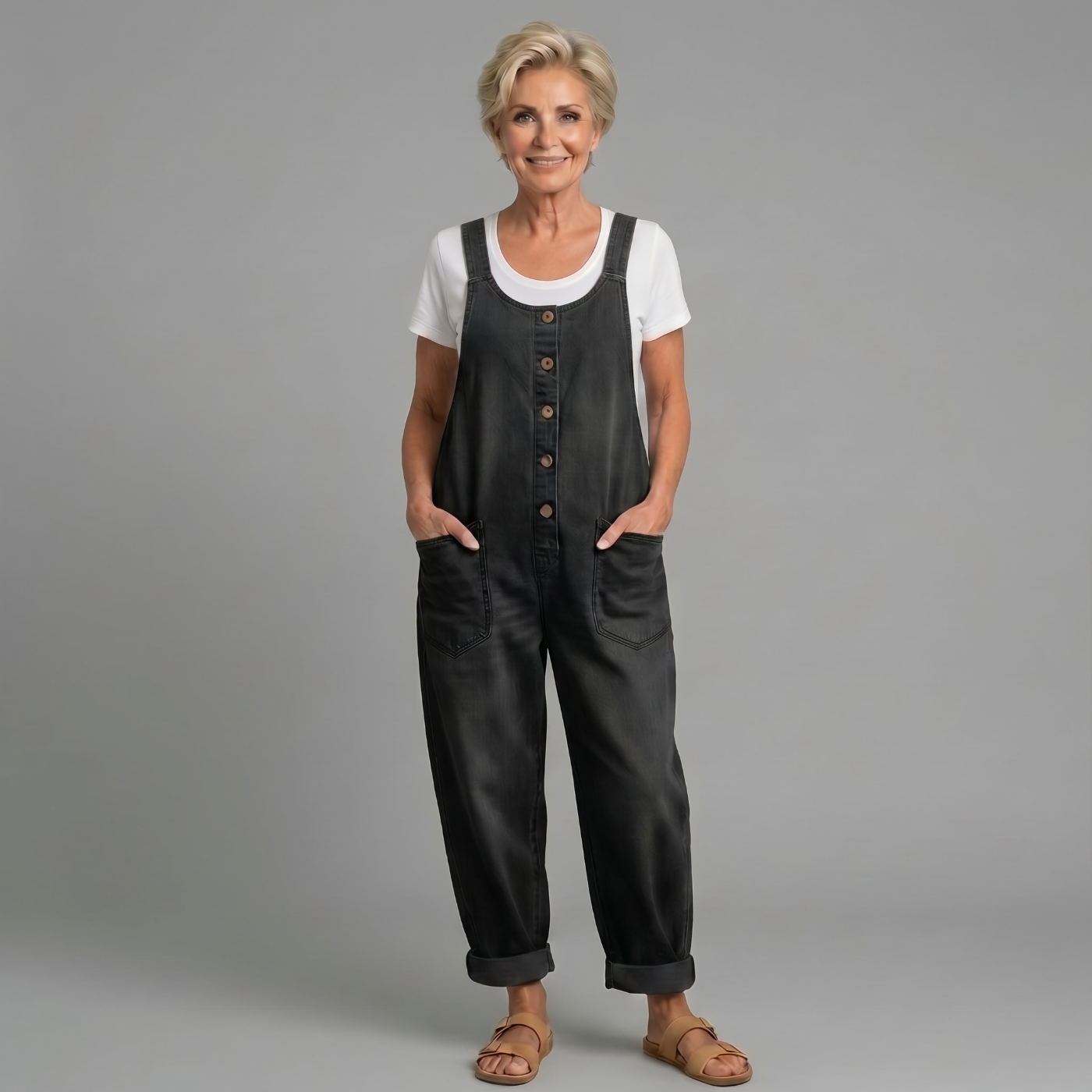Sara – Vintage mosott farmervászon kertésznadrágok