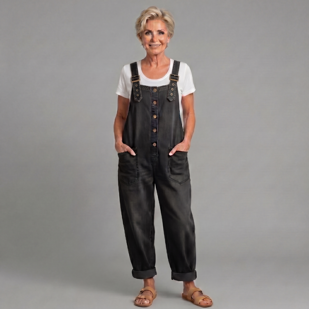 Sara – Vintage mosott farmervászon kertésznadrágok