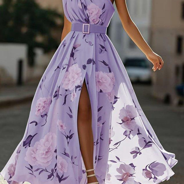 Sella - Fodrozott Egyvállas A-vonalú Maxi Chiffon Ruha