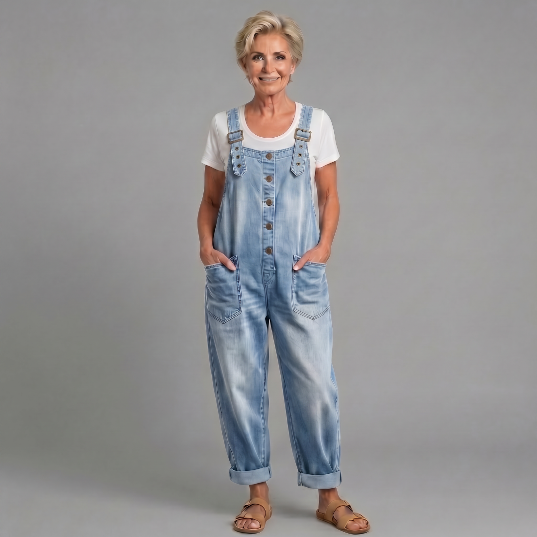 Sara – Vintage mosott farmervászon kertésznadrágok