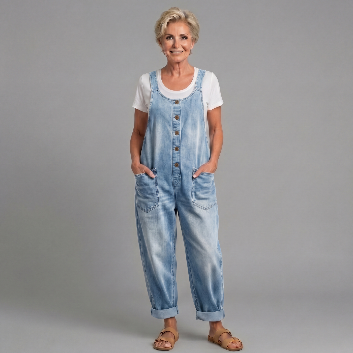 Sara – Vintage mosott farmervászon kertésznadrágok