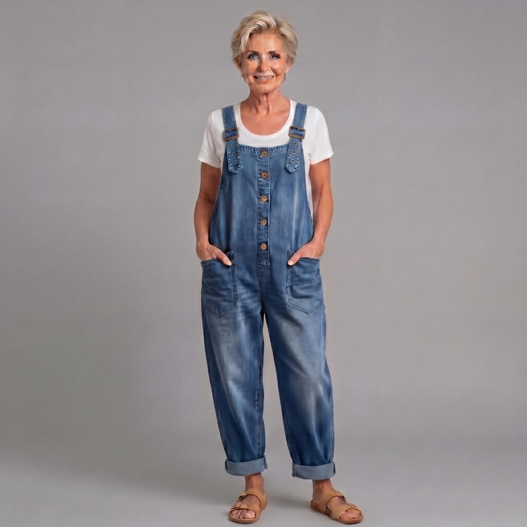 Sara – Vintage mosott farmervászon kertésznadrágok