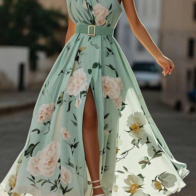 Sella - Fodrozott Egyvállas A-vonalú Maxi Chiffon Ruha