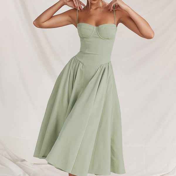 Sigrid | Vestido bustier sem mangas comprimento midi