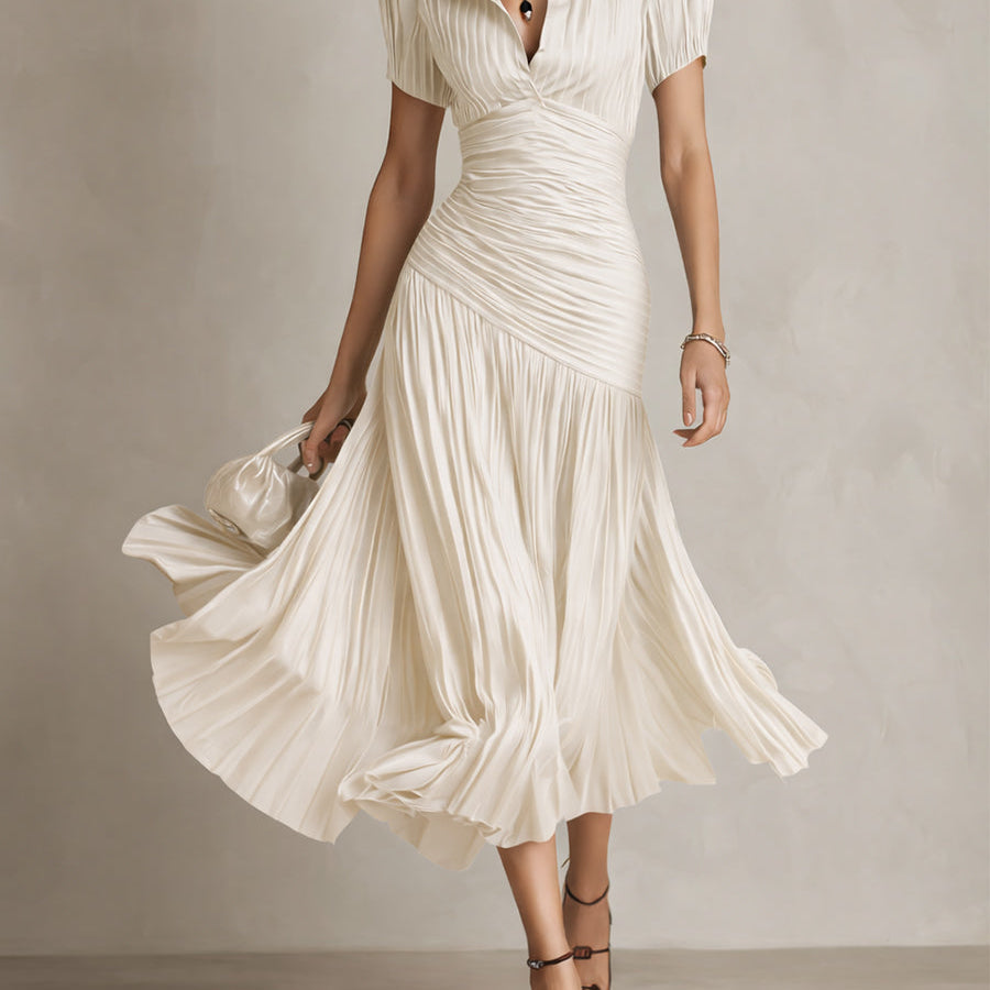 Adriana - Retro Striped Satin Midi Dress