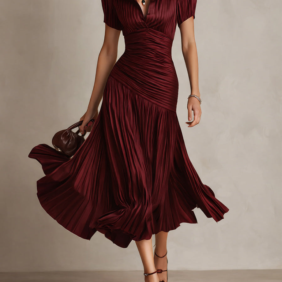Adriana - Retro Striped Satin Midi Dress