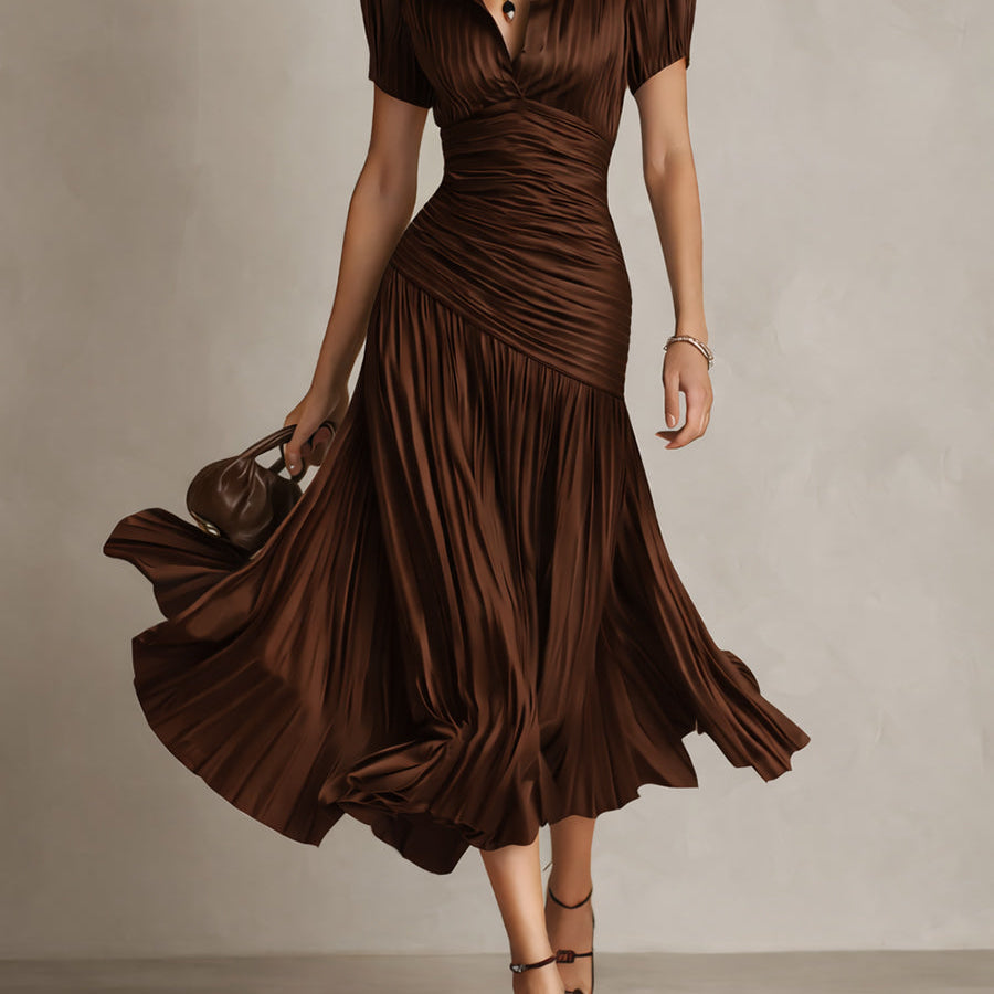 Adriana - Retro Striped Satin Midi Dress
