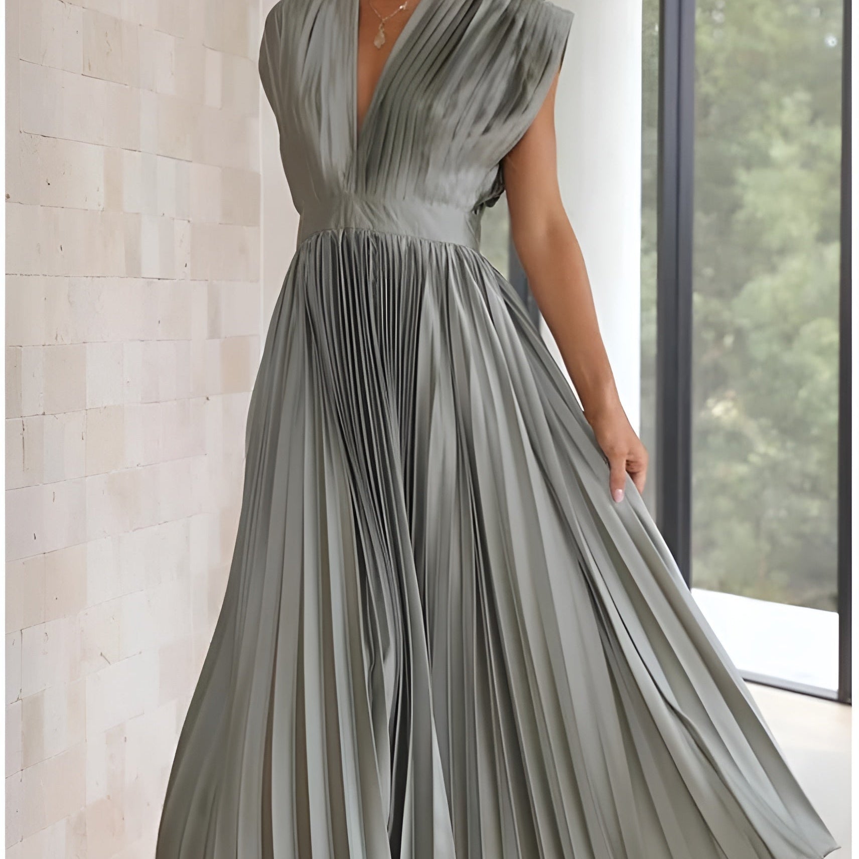 Selina | Vestido sem mangas com pregas e fecho éclair