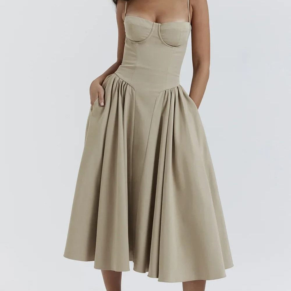 Sigrid | Vestido bustier sem mangas comprimento midi