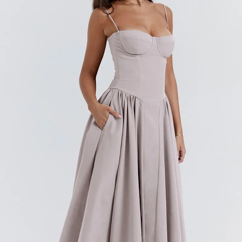 Sigrid | Vestido bustier sem mangas comprimento midi