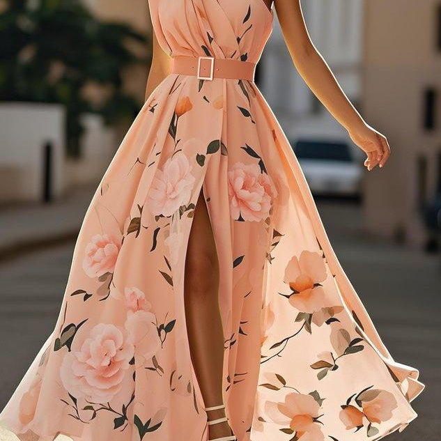 Sella - Fodrozott Egyvállas A-vonalú Maxi Chiffon Ruha