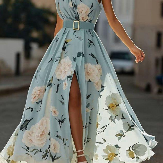 Sella - Fodrozott Egyvállas A-vonalú Maxi Chiffon Ruha