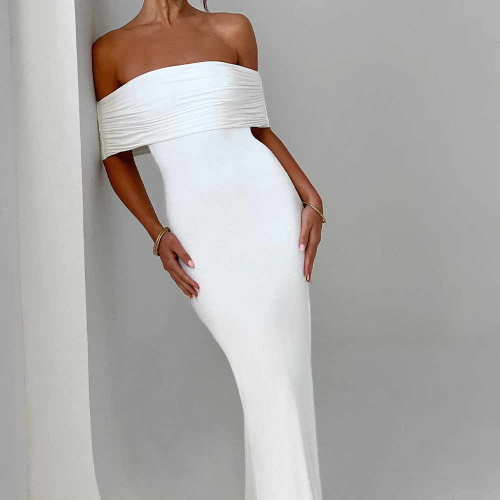 Tindra | Robe longa Bardot refinada
