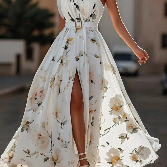 Sella - Fodrozott Egyvállas A-vonalú Maxi Chiffon Ruha