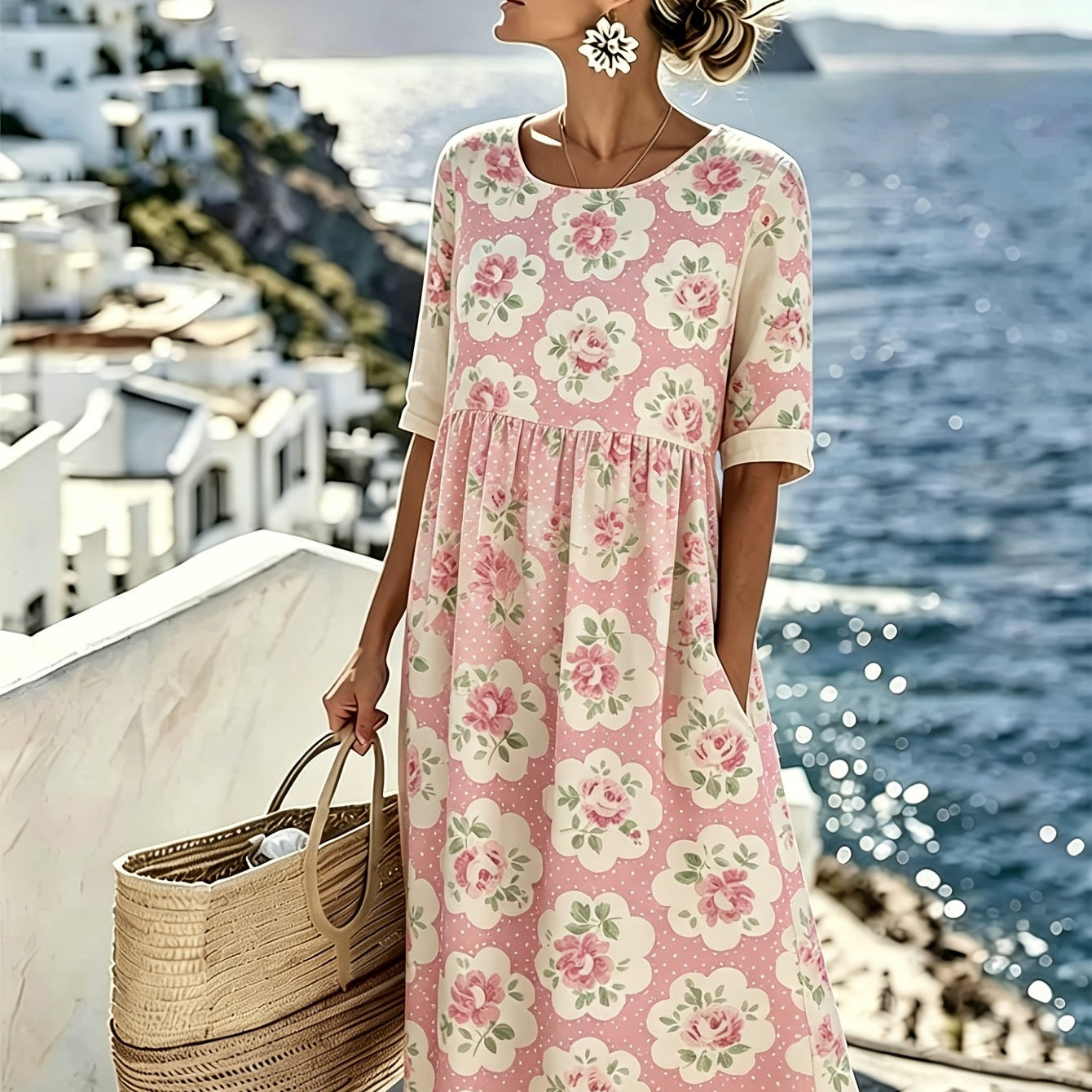 Rosalie™ | Vintage Rose Garden Midi Dress