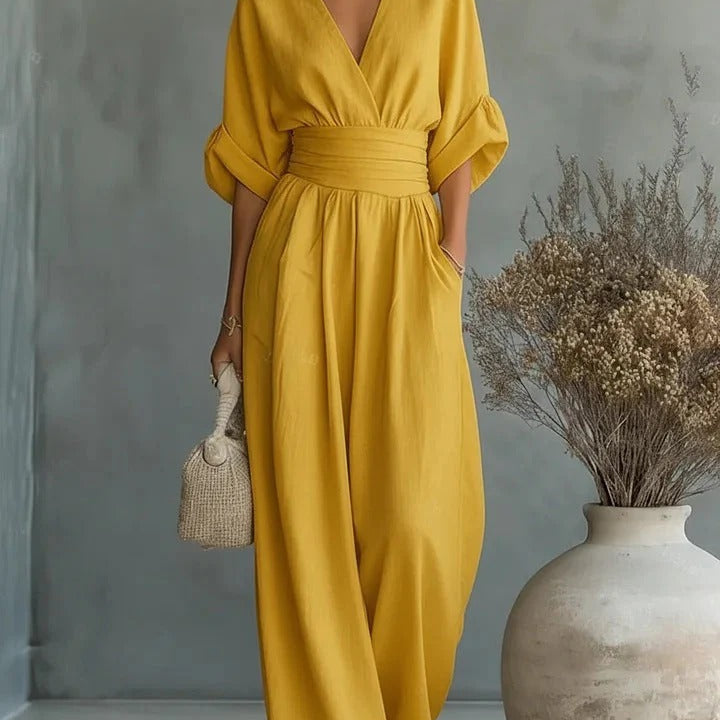 Georgina | Mély V-nyakú elegáns, bő szárú overál
