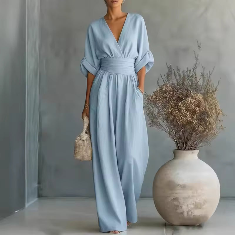 Georgina | Mély V-nyakú elegáns, bő szárú overál