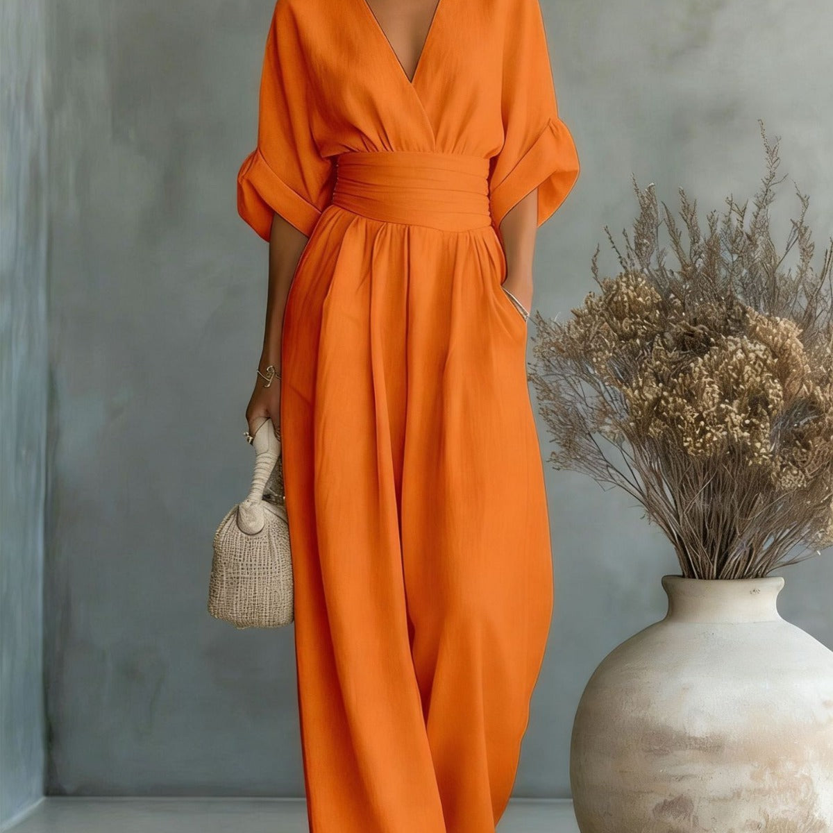 Georgina | Mély V-nyakú elegáns, bő szárú overál