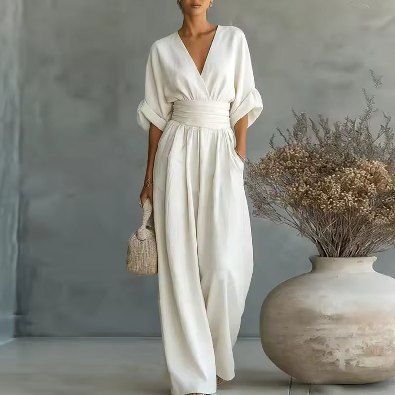 Georgina | Mély V-nyakú elegáns, bő szárú overál